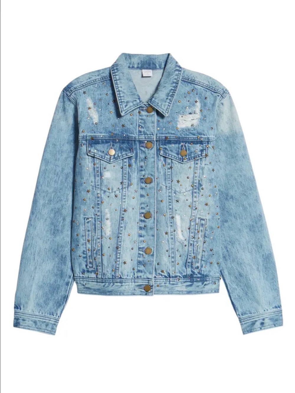 Tinseltown Embellished Ripped Denim Jacket Size S